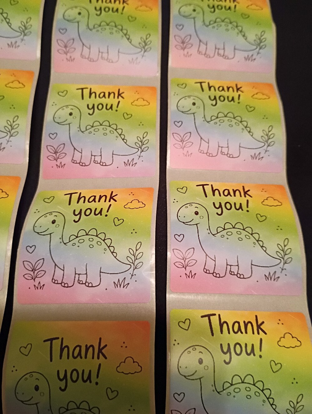 50 Pc Rainbow Dinosaur Thank You Stickers 2x2 Small Business Packaging Label - Picture 2 of 2